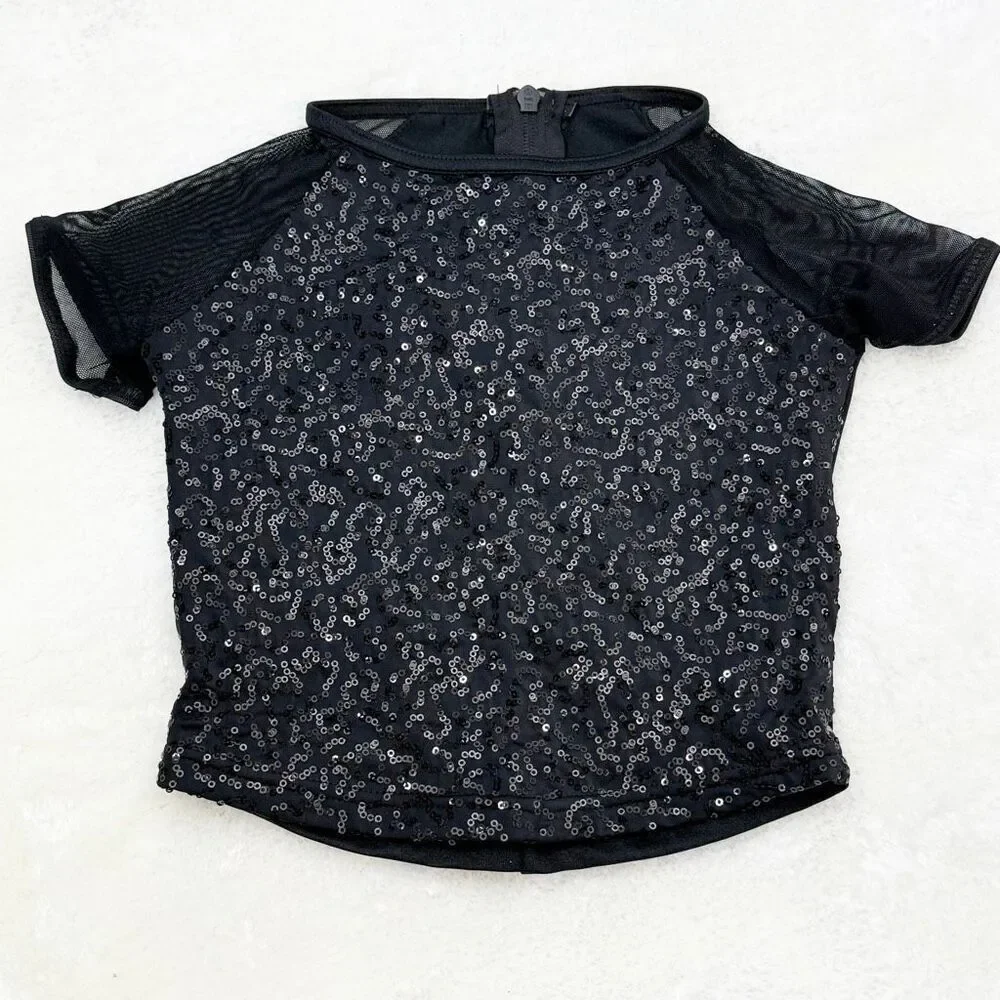Weissman Dance Wear Sequin Short Sleeve Top and Cotton Bright Blue Shortalls Set
